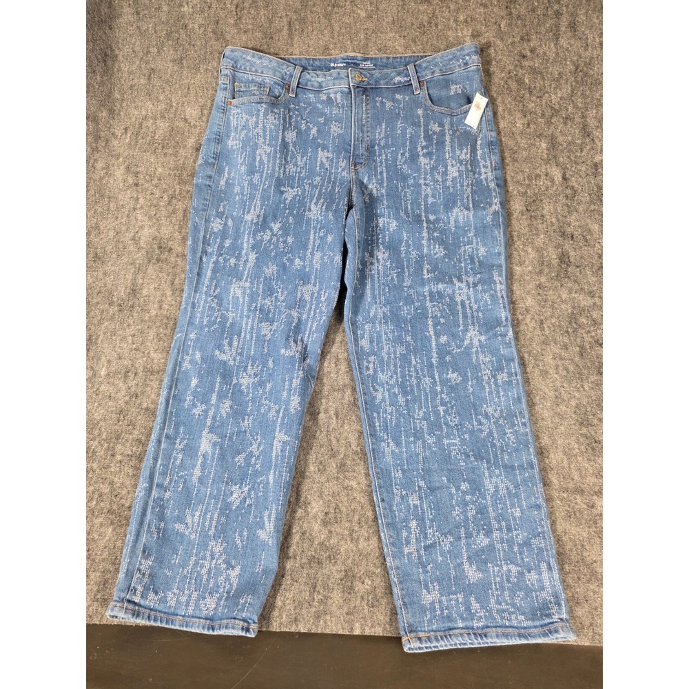 Womens Plus 22 Jeans High Rise OG Loose Blue Bleach Splatter NWT Old Navy